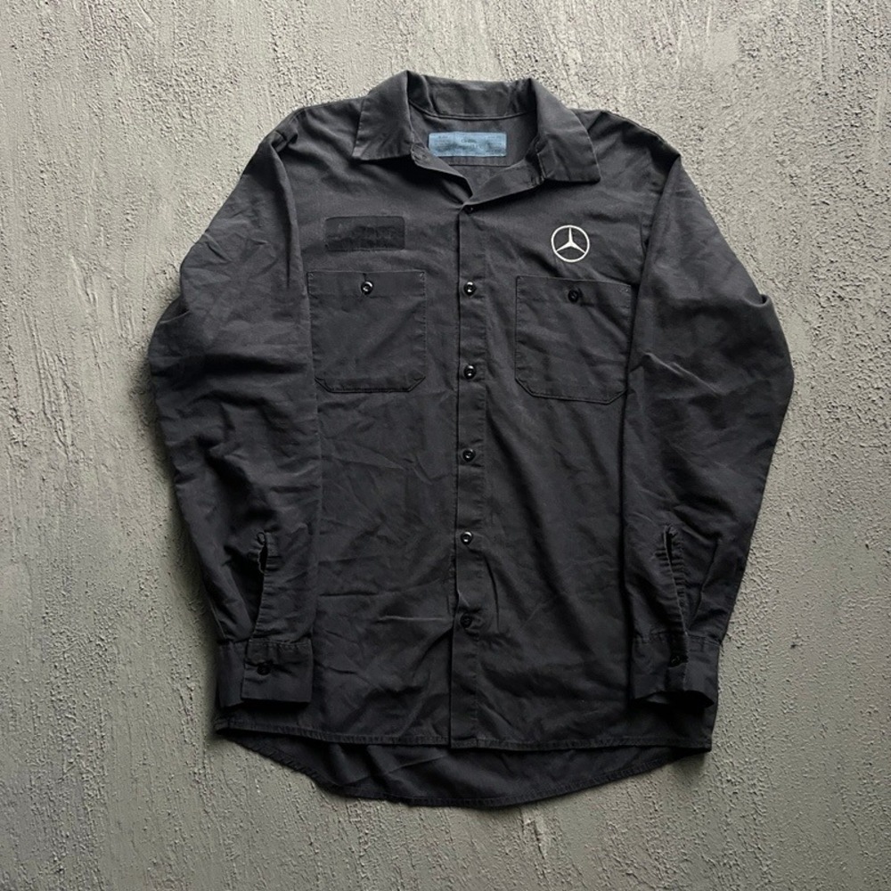 Vintage Mercedes Benz Work Shirt Medium Black 1990s Mechanic Automotive